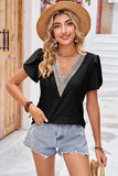 Eyelet V-Neck Petal Sleeve T-Shirt