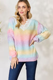 BiBi Rainbow Gradient Crochet Deetail Sweater