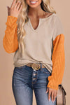 Contrast Notched Long Sleeve Blouse